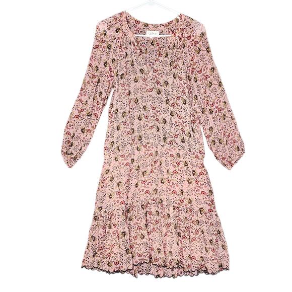 Velvet by Graham & Spencer Aubrey Printed Peasant Dress Pink Floral Print Medium - Picture 1 of 14